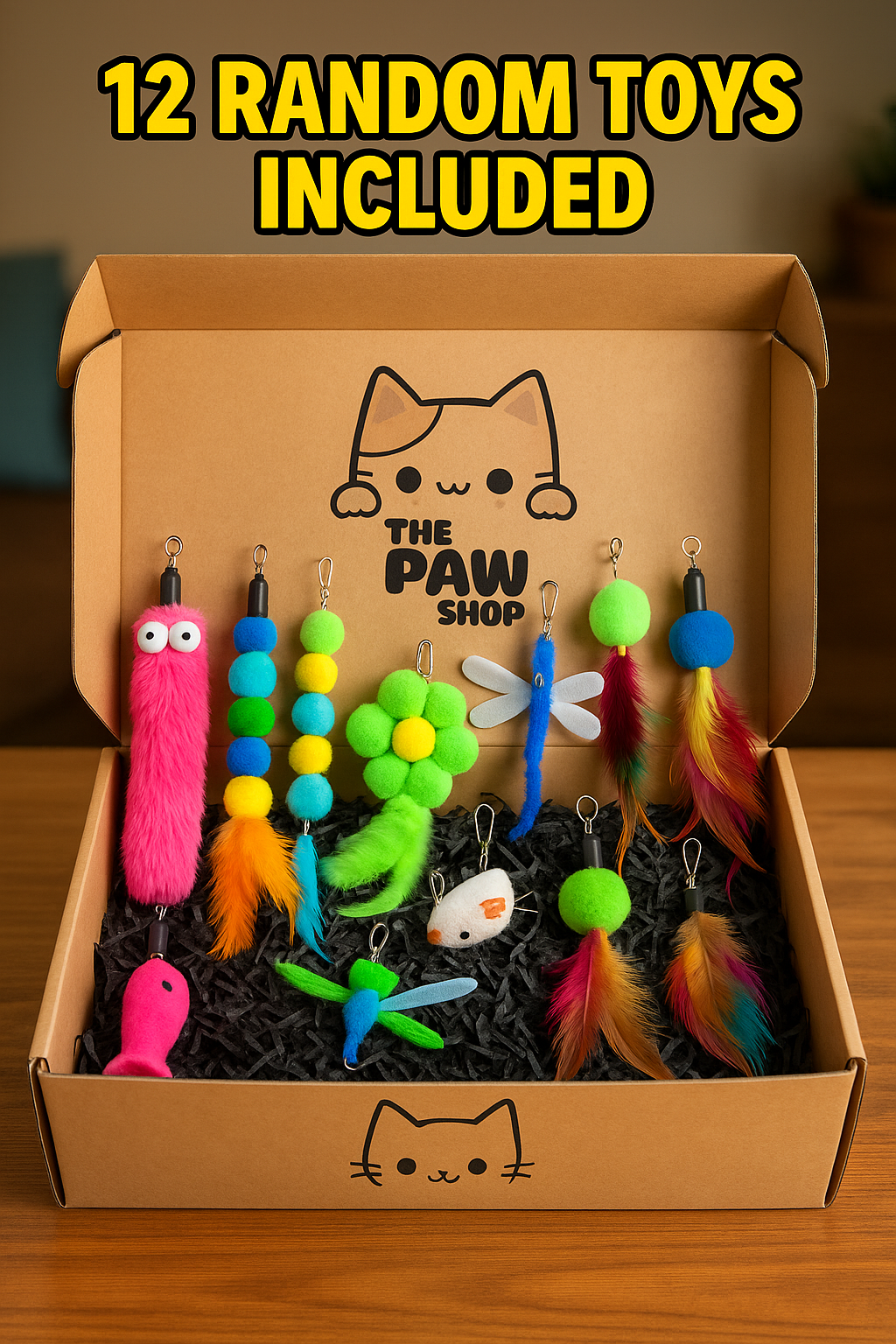 Rod Attached Teaser Toys - 12 PACK - COMPLETE IMAGES ON CHATGPT