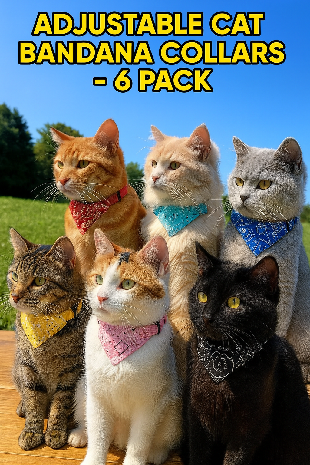 Adjustable Cat Bandana Collar - 6 PACK
